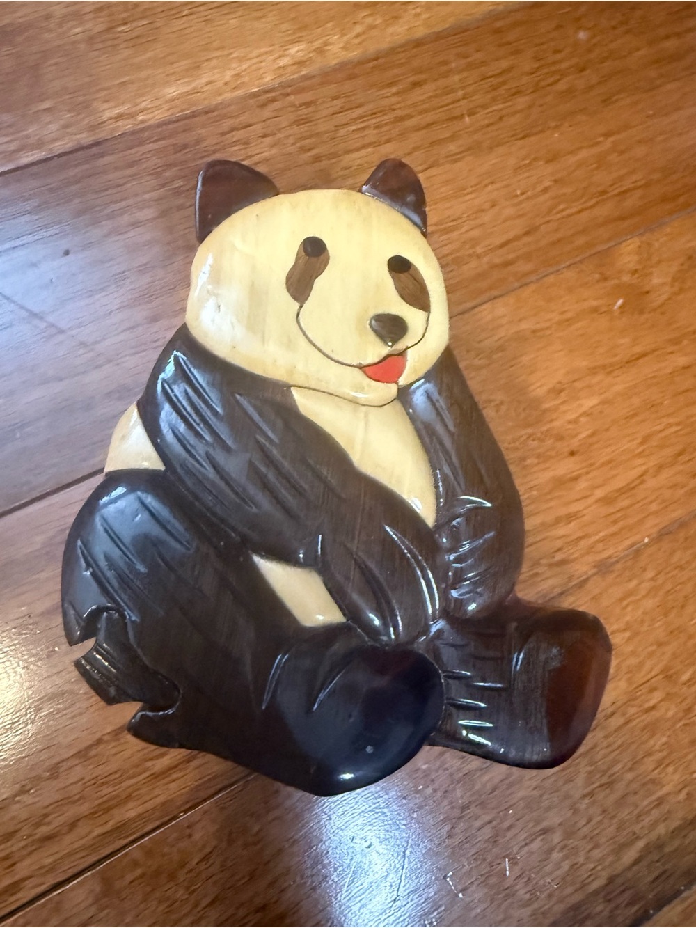 Hand-Carved Intarsia Panda Puzzle Box